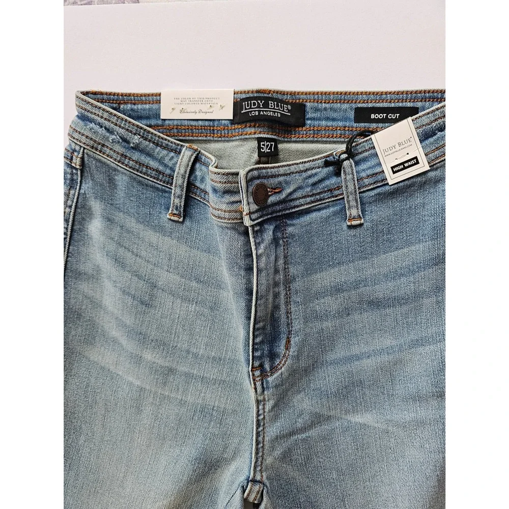 Judy Blue Bootcut Jeans Women‎ 5/27 Blue High Waist Pintuck Pleated Flare NEW